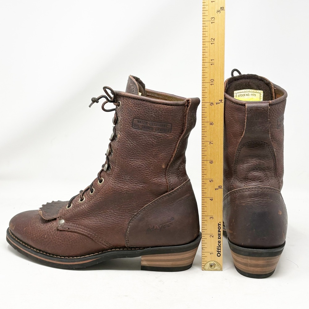 Ad-Tec 1173 Mens Size 9.5 Wide Brown Oil Tanned Leather Kiltie Logger Boots - Picture 8 of 14